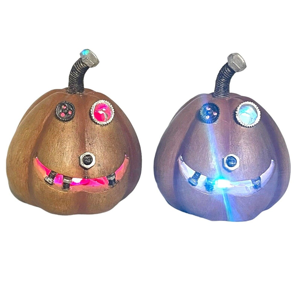 Halloween NEW Nuts & Bolts LED Set Of 2 Light Up Jack ‘o Lantern Holiday Decor